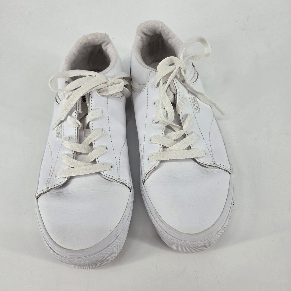 Vans Womens White Leather Low Top Lace Up Skate Sneakers US Youth 6
